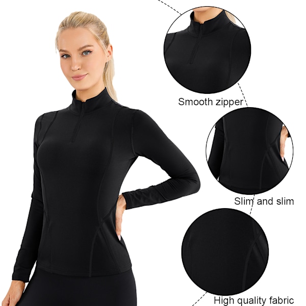 Damernas Vinter Plush Fitness Löpning Yoga Långärmad Elastisk Tight Sweatshirt - Svart