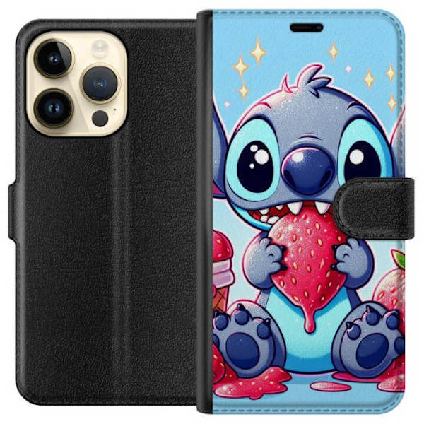 Apple iPhone 14 Pro -lompakkokotelo, Stitch-mansikka
