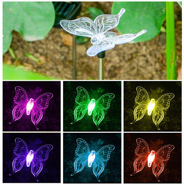 3 Pak Multifarvede Skiftende LED Solcellehavelys i Sommerfuglform