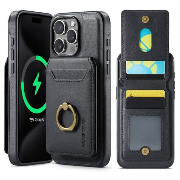 (Til iPhone 15 Pro Max) MagSafe Telefoncover med roterende ring sort lysbrown