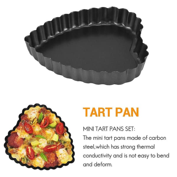 Tarteformsett for baking, 6 stk 10,5 cm hjerteformede terteformer, non-stick quicheform i karbonstål