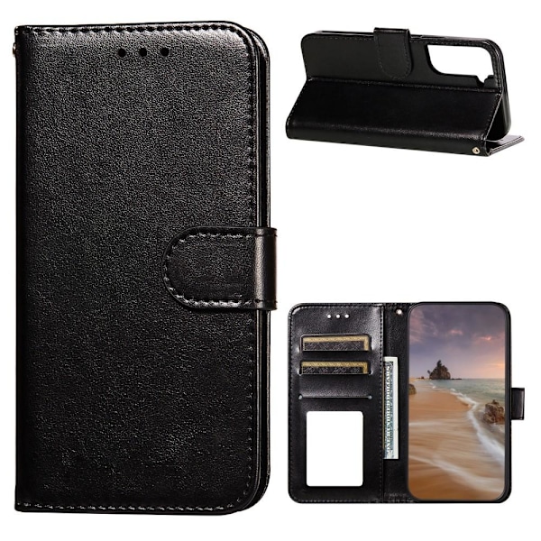 Samsung Galaxy S21 Plus - Solid Läder Fodral - Svart Black Svart