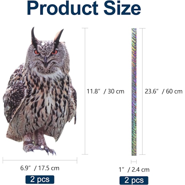 Trädgårdsskrämma med reflekterande tejp, hängande falsk uggla för uteplats, balkong och träd, slitstarkt PP-material och väderbeständig design (2