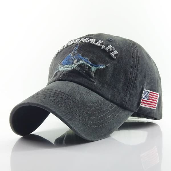 Svart bomull brodert haihue baseballcaps