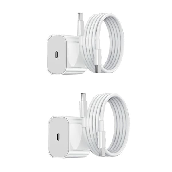 Snabbladdare 20W USB-C - Adapter + Kabel 2m Vit 2-pack