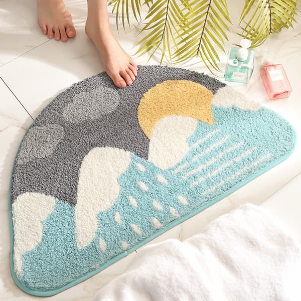 Farvet Halvrund Mikrofiber Skridsikker og Absorberende Måtte til Bad