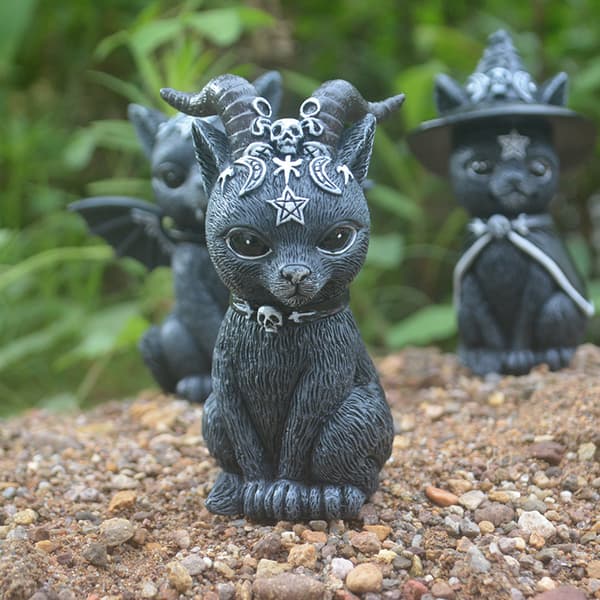 Halloween Mystisk Katt Häxa Docka - Virkad Svart 10cm