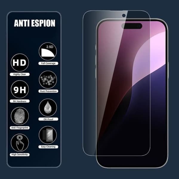 Antispion hærdet glas til iPhone 16 Pro, sæt med 4 beskyttelsesglas Sort