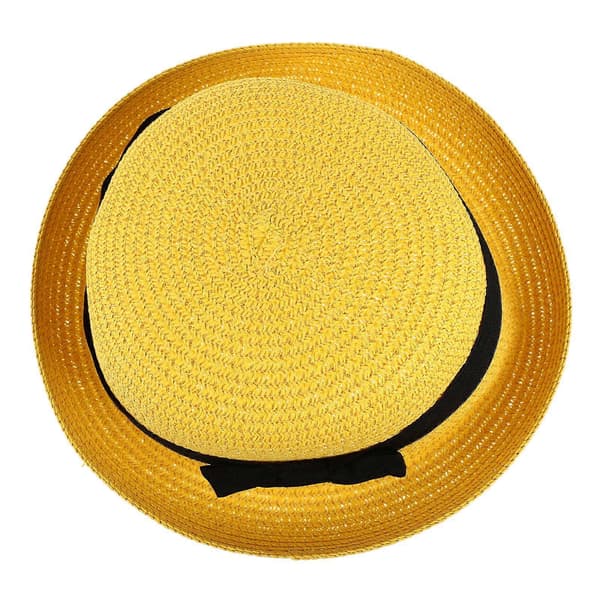 Mode Kvinder Piger Sløjfe Roll-up Bred Skygge Dome Strå Sommer Solhat Bowler Strand (Gul)