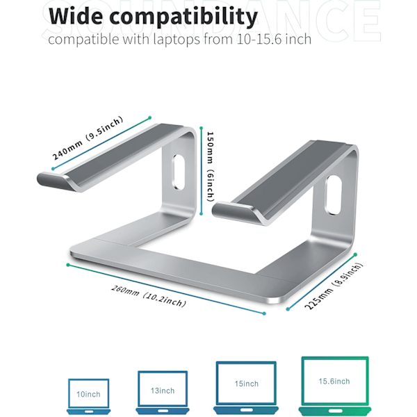 Justerbar Bredd Laptopställ, Ergonomiskt Aluminiumfäste för Skrivbord, Kompatibelt med 10 Till 15,6 Tums Laptops, Silver, Portabel, Nöjdhetsgaranti