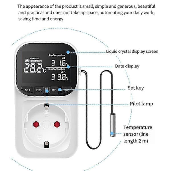Digital Temperaturregulator, Reptil Termostat Timer Switch Stik med Sensor til Hjem, Drivhus