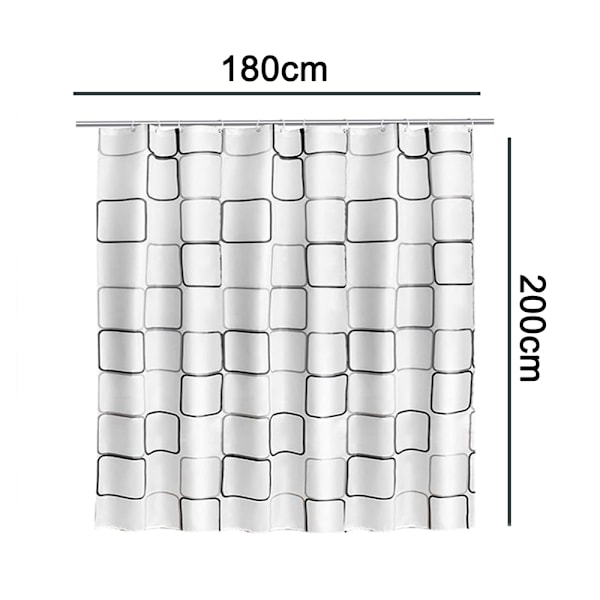 Anti-mögel duschdraperi Antibakteriell, tvättbar, vattentät, med 12 duschdraperiringar Svart och vit stor kvadrat PEVA badrumsdraperi