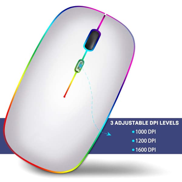 Trådløs datamus med RGB LED dobbel modus Bluetooth/WiFi Sølv