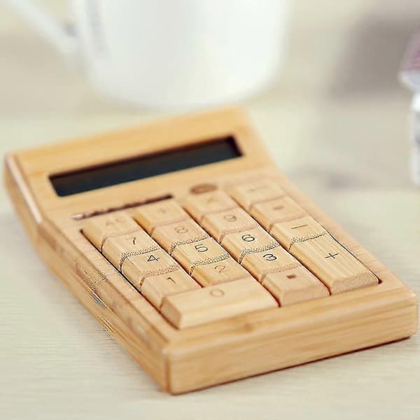 Miljövänlig Bambu Elektronisk Räknare Standardfunktion 12 Siffror Solcell & Batteri Dubbel P