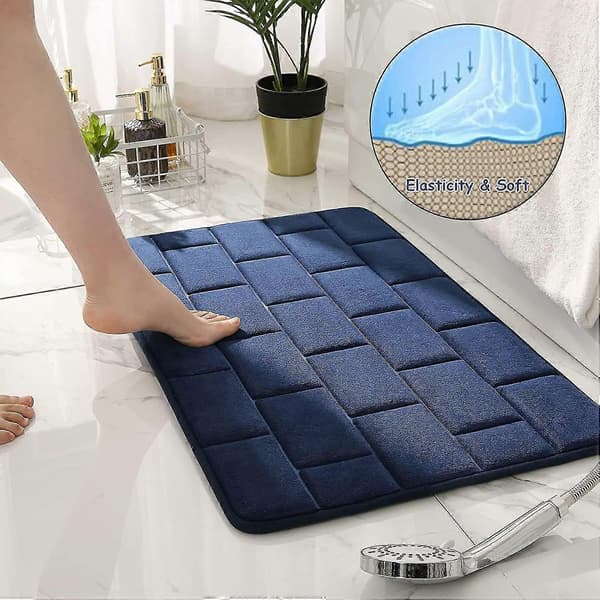Sklisikker badematte i memory foam, absorberende badematte, vaskbar dusjmatte (mørkeblå, 50 x 80 cm)