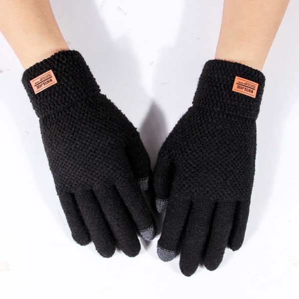 Touchscreen vinterhandskar, vinterstickade handskar, varm cykling