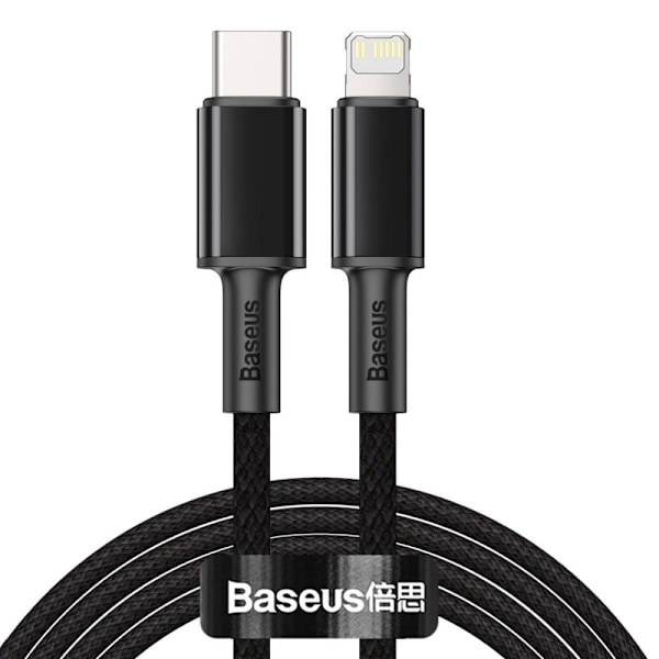 BASEUS 2m 20W PD Type-C - Lightning Flätad Nylon Kabel - Svart Black Svart