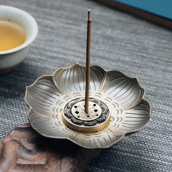 Røgelsespindholder Zinklegering Lotus Askefanger, Vintage Røgelse