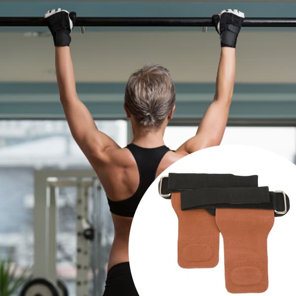 1 par lyftremmar för tyngdlyftning, dubbelt koläder, för marklyft, pull-ups och gymträning, brun