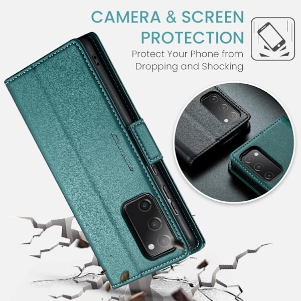 Samsung S20 FE - Fodral Premium Läder RFID Skyddat CaseMe® Grön Green