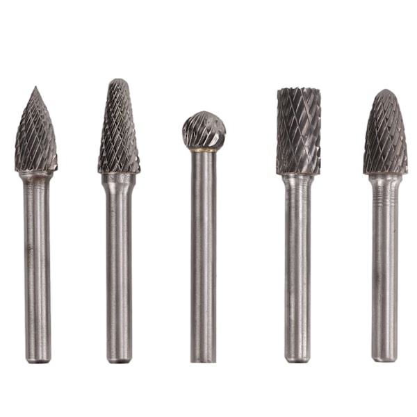 5 st 1/4 tum 6 mm Huvud Roterande Fräs Bits Wolfram Stål Slipfiler för Metall Trä Carving