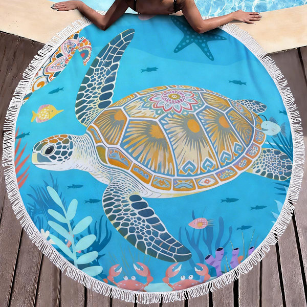 100cm x 100cm Merenelävät Mikrokuitu Pyöreä Hapsullinen Rantapyyhe D
