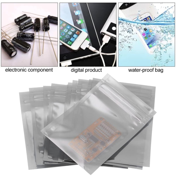 100 st/förpackning Antistatisk förvaringspåse med dragkedja och återförslutningsbar påse för elektroniska komponenter