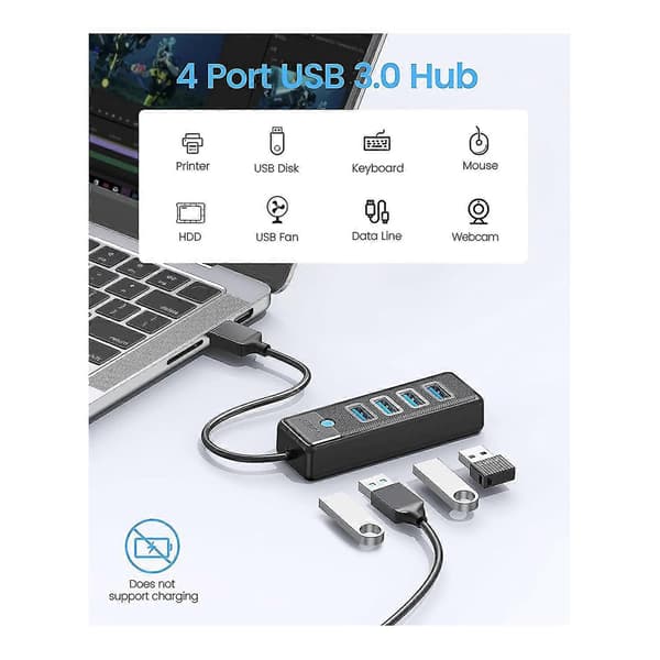 4-ports USB 3.0 Hub, USB-splitter til bærbar computer, Multi USB-portudvider, Dataoverførsel kompatibel med