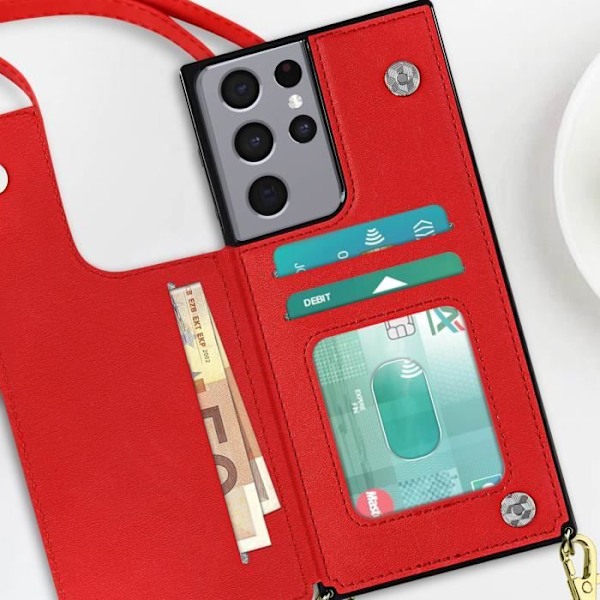 Samsung Galaxy S21 Ultra Multifunction Cord Case med röd snodd Röd