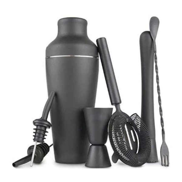 Cocktail Shaker Sæt - Mat Sort - Rustfrit Stål Sort