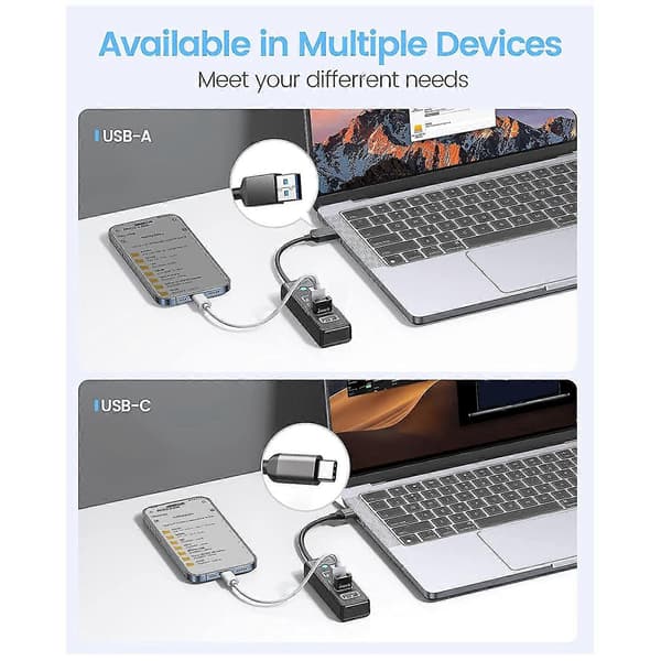 4-ports USB 3.0 Hub, USB-splitter til bærbar computer, Multi USB-portudvider, Dataoverførsel kompatibel med