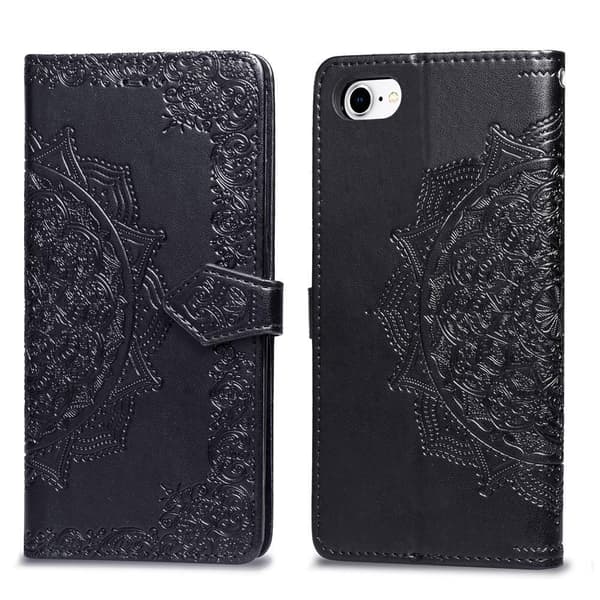 iPhone 7/8/SE (2020/2022) - Mandala-nahkakotelo - Musta Musta Musta