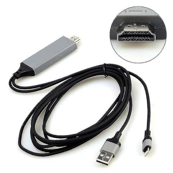 Lightning til HDMI-kabel for iPhone iPad Skjerm TV HD-adapter USB-lader 2m