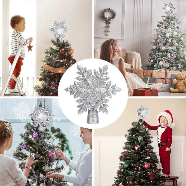 Juletre Toppstjerne Belyst Snøfnugg Tretopp Med LED-projektor, Hvit Snøfnugg Og Stjerne Roterende