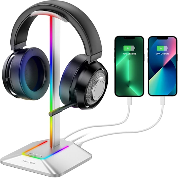 Hovedtelefonstativ RGB Headsetholder med 2 USB