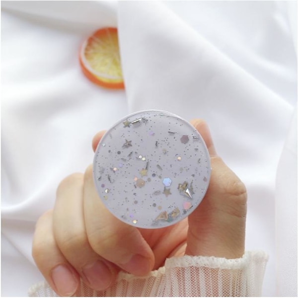 Round Glitter Mobilhållare / Mobilgrepp - Vit Vit