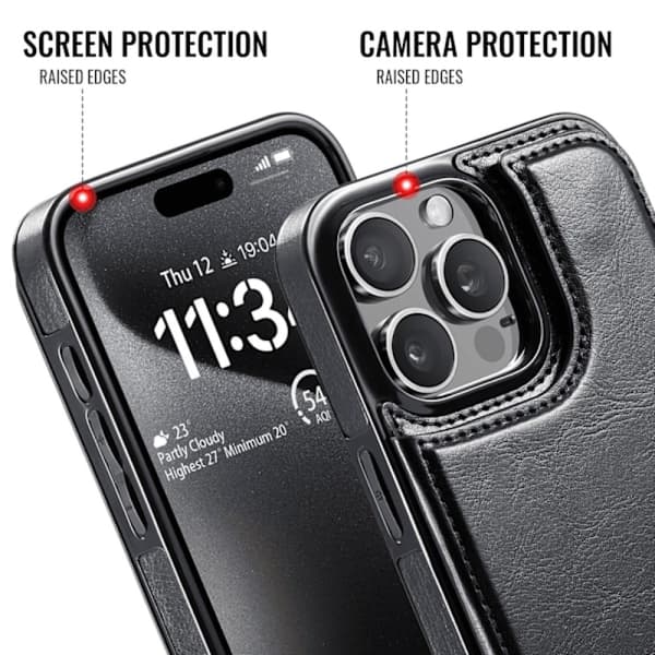 För iPhone 16 15 Pro Max Plus PU Läderfodral Ställ Korthållare, Dubbellås med Magnet och Slitstarkt Stötsäkert Skydd iPhone16Pro iPhone15