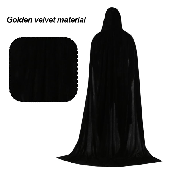 Unisex hellängd huva lång sammets cape, svart, 130 cm