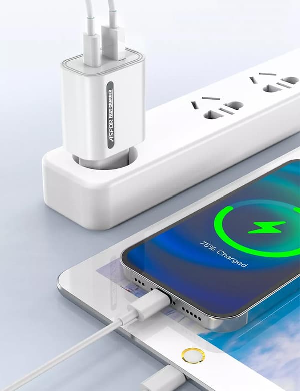 Lader 33W, Hurtiglader, USB 3.0, USB-C, Strømadapter, Hvit