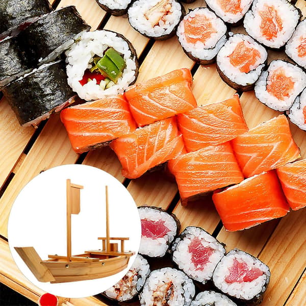 Bambu Sushi Tallrik Båtformad Tallrik Praktisk Snackbricka Matserveringsfat
