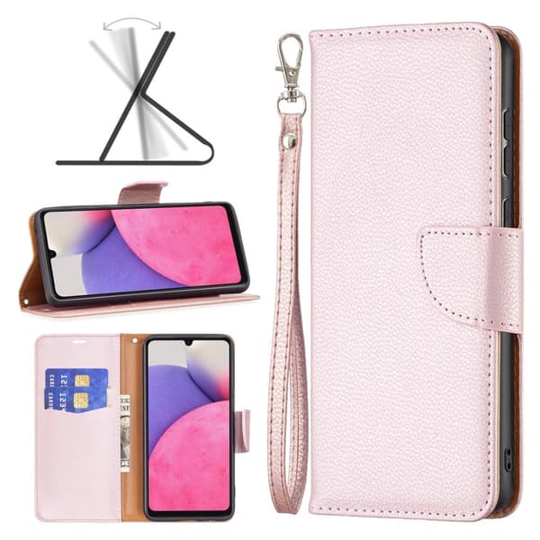 Samsung A33 5G, Premium Litsi, Lompakko, Ruusukulta