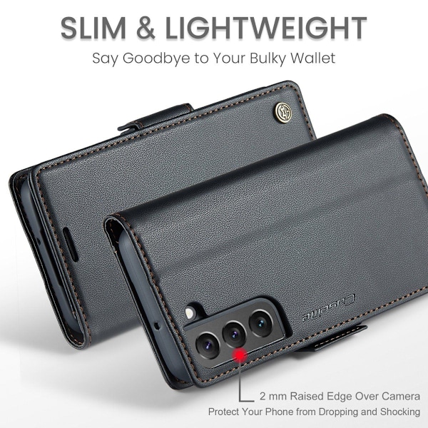 Samsung S21 - Fodral Premium Läder RFID Skyddat CaseMe® Svart Black