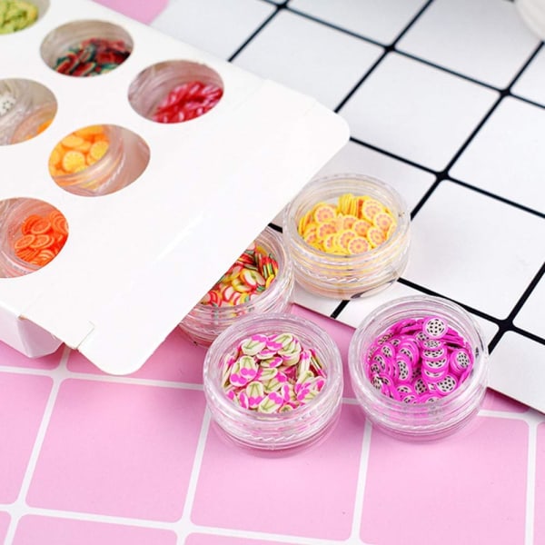 12 lådor fruktmönster nagelkonst dekor skivor färgglada DIY nagel
