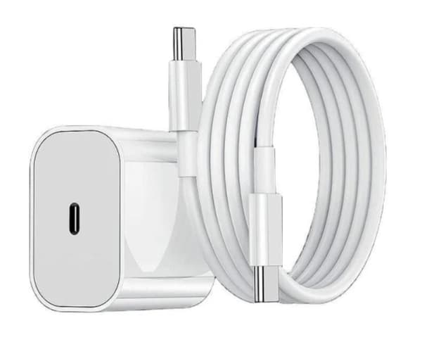USB-C-lader 20W + 2m kabel, kompatibel med iPhone 15/16/17 og Samsung