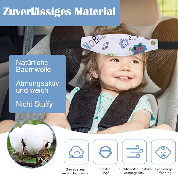Mjukt Material Baby Huvudstöd Band, Andningsbart Bekvämt Nackstöd med Härlig Design för Barns Säkerhet och Komfort (2 Stycken)