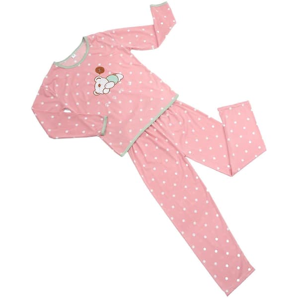 Tecknad Långärmad Pyjamas Set Höst Nattkläder Bomull Loungewear Hemkläder Kostym för Kvinnor Storlek M (Sovande Björn)