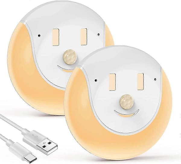 LED Nattlys med Bevegelsessensor - USB Oppladbar - 3 Moduser (På/Av/Auto) - Lampm [2 Stykker]