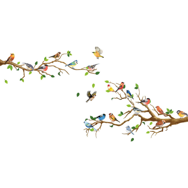 Löv och fågel Väggdekal - Trädlöv Plantera Natural Wall