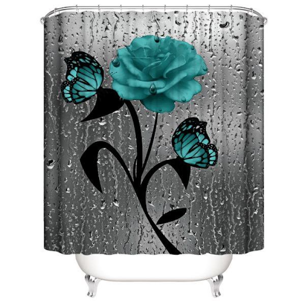 #Grønt blomstret dusjforheng i polyester - 180*200CM#