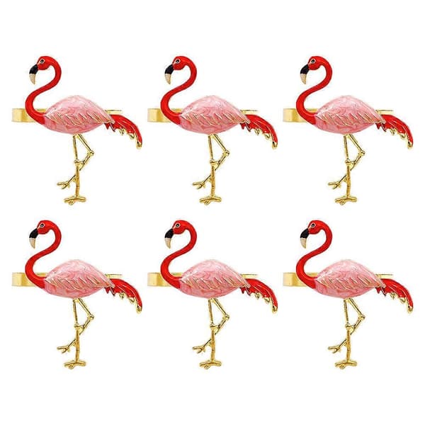 6 stk. serviettspenner med flamingodesign, dekorative serviettringer til hawaiifest